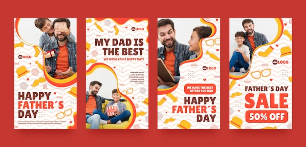 Vector flat father's day instagram stories collection