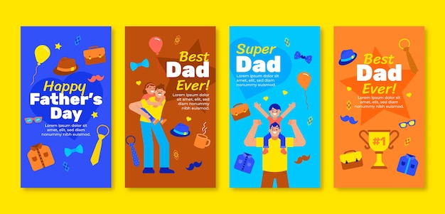 Vector flat father's day instagram stories collection