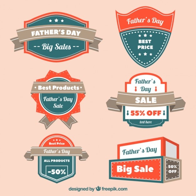 Flat father's day offer badge collection in vintage style