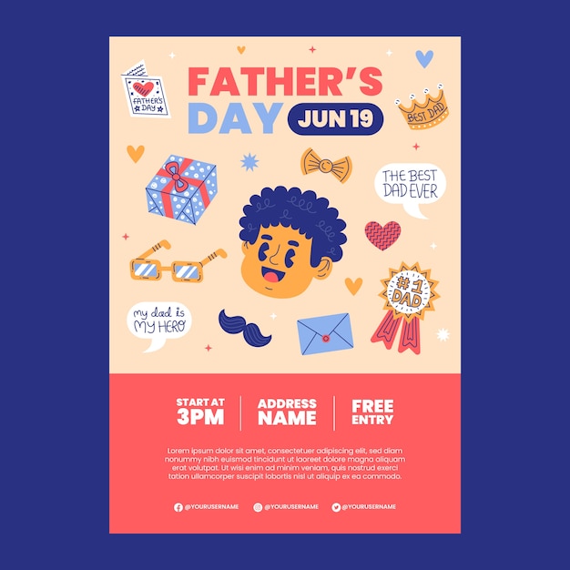 Vector flat father's day vertical poster template