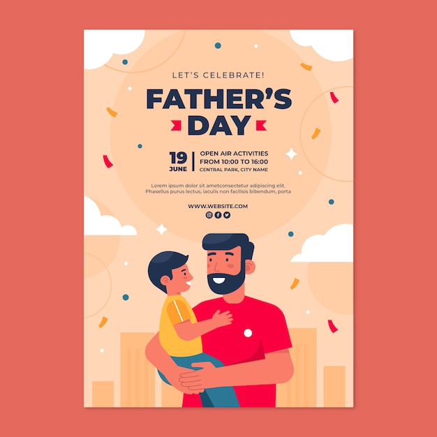 Modello di poster verticale per la festa del papà piatto