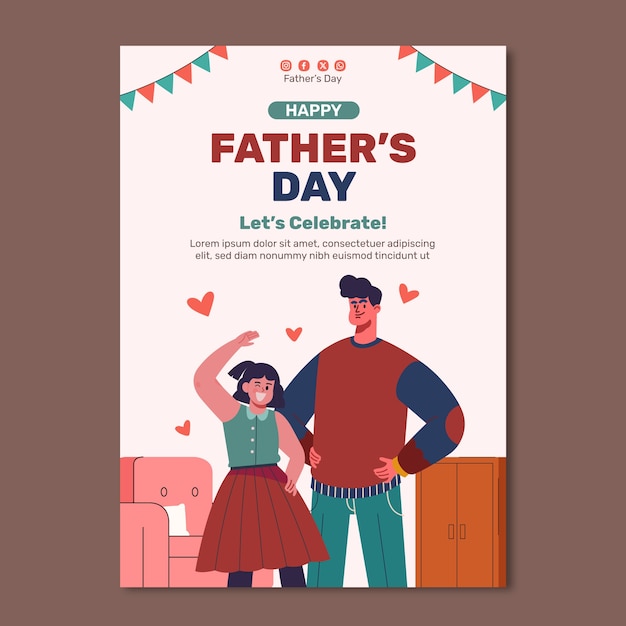 Vector flat father's day vertical poster template