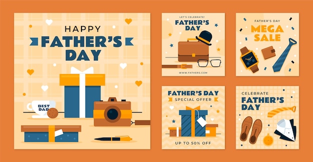 Vector flat fathers day instagram posts collection