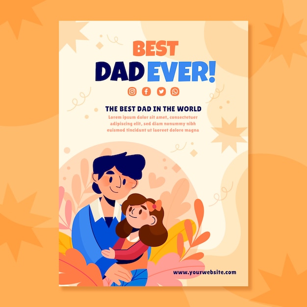 Vector flat fathers day poster template