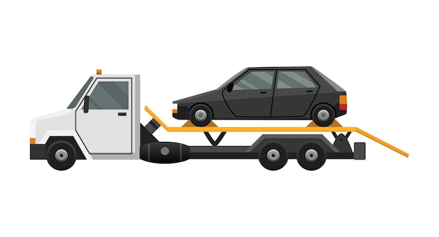 Flat faulty car loaded on a tow truck