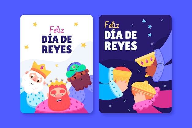 Vector flat feliz dia de reyes greeting card template