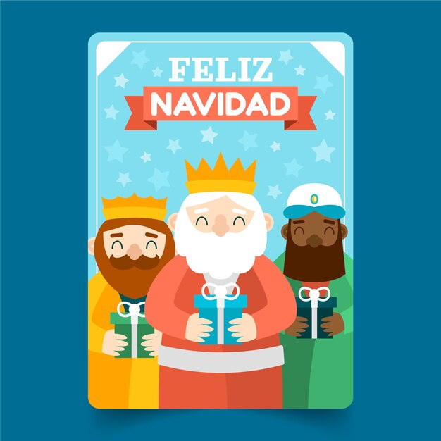 Modello di biglietto di auguri piatto feliz navidad reyes magos