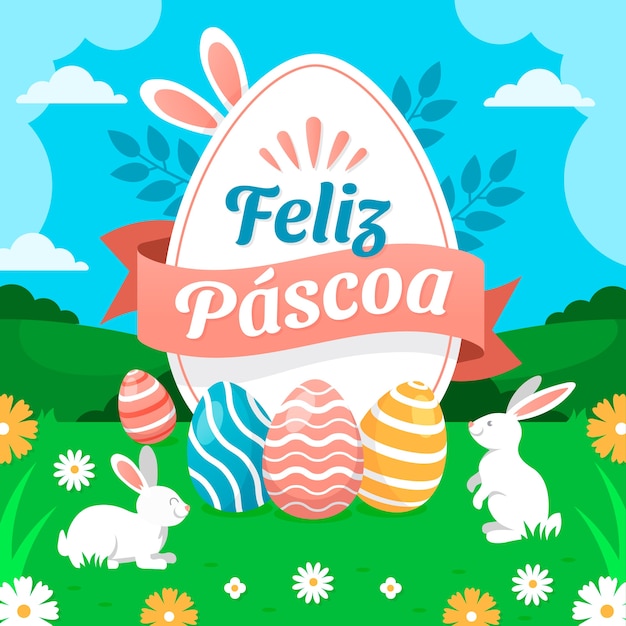 Плоская иллюстрация feliz pascoa