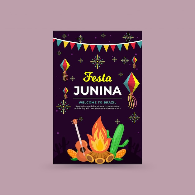 Vector flat festa junina celebration background