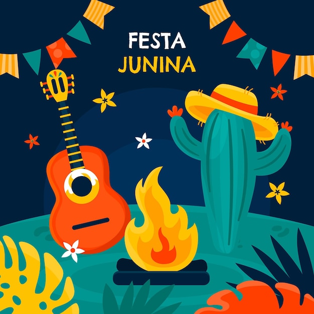 Vettore illustrazione di festa junina piatta