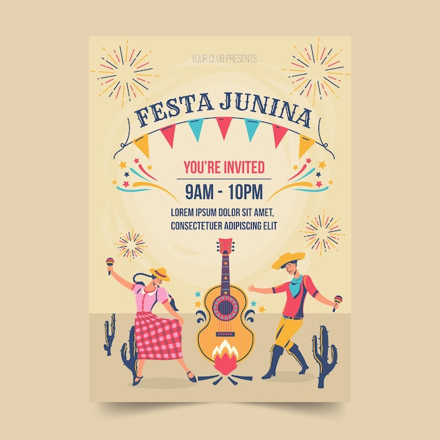 Vettore modello di poster verticale piatto festa junina