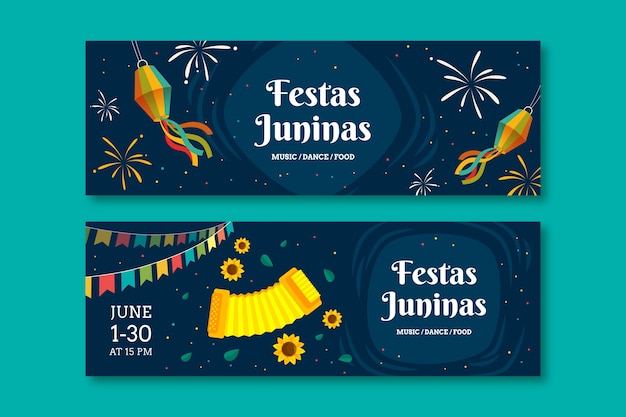 Vettore modello di banner orizzontale piatto festas juninas