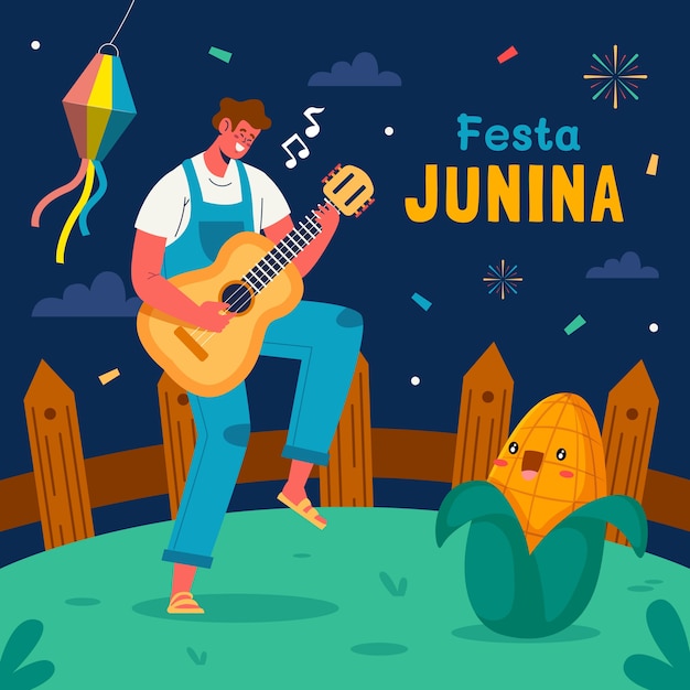 Vettore illustrazione di festas juninas piatta