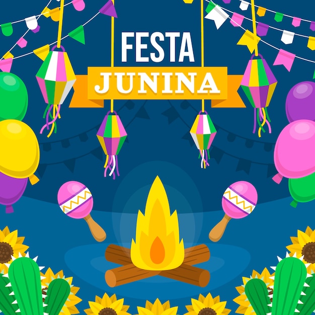 Vettore illustrazione di festas juninas piatta