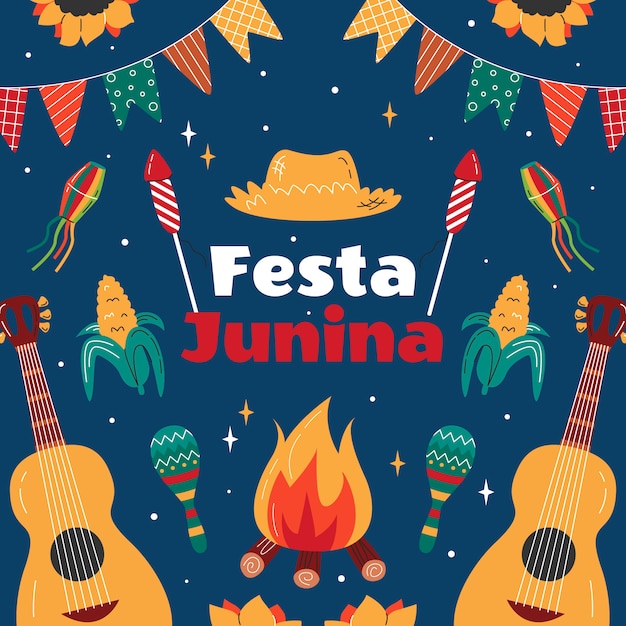 Vettore illustrazione di festas juninas piatta