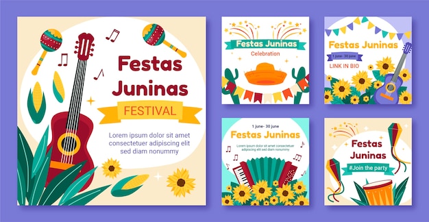 Вектор flat festas juninas коллекция постов в instagram