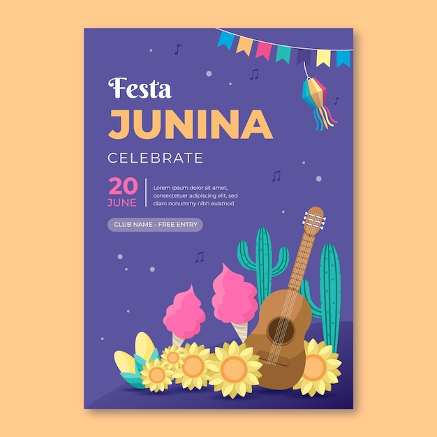 Vettore modello di poster piatto festas juninas