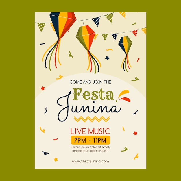 Vettore modello di poster piatto festas juninas