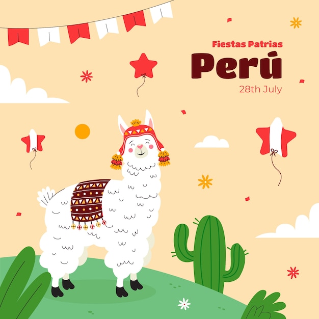 Flat fiestas patrias de peru illustration