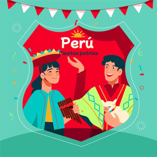 flat fiestas patrias illustration with people