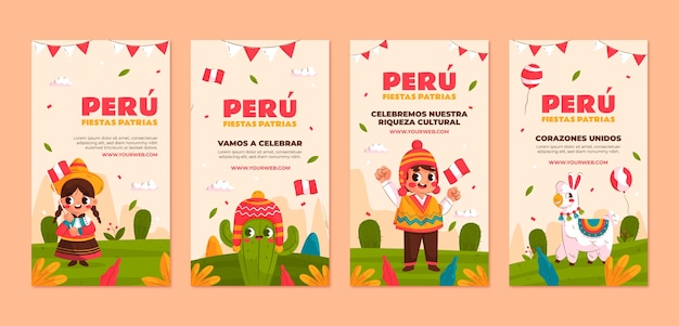 Flat fiestas patrias peru instagram stories collection