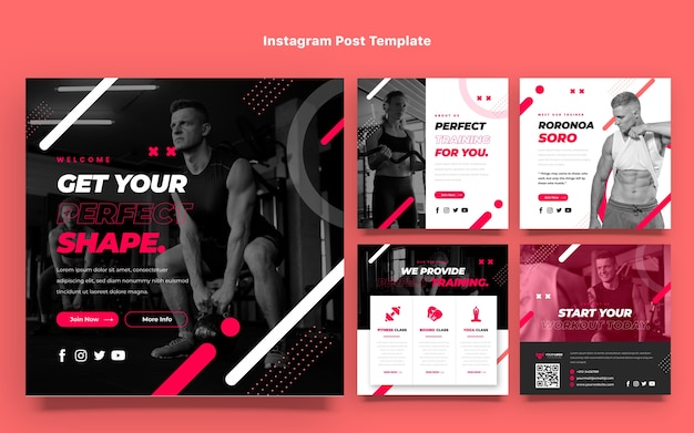 Vector flat fitness instagram posts collection