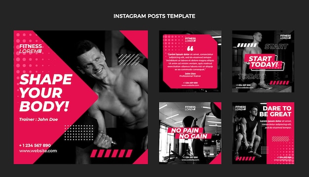 Vector flat fitness instagram posts collection