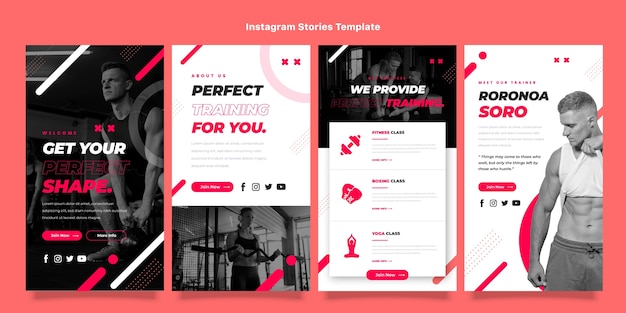 Vector flat fitness instagram stories collection