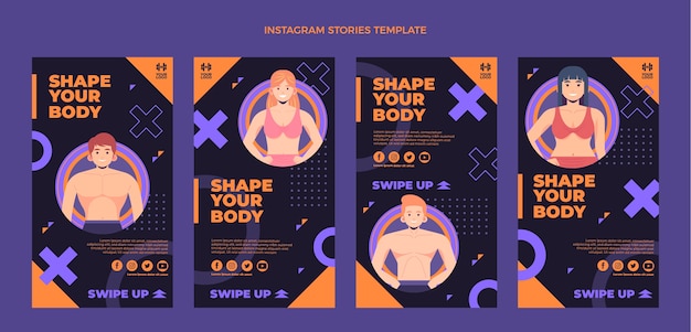 Vector flat fitness instagram stories collection