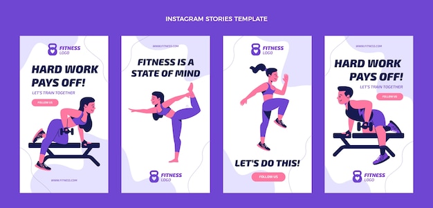 Vector flat fitness instagram stories collection