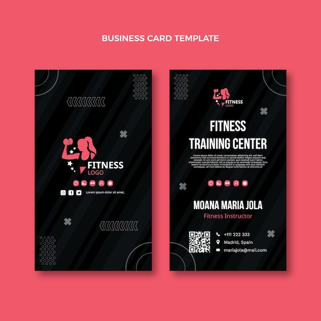 Vector flat fitness vertical business card template