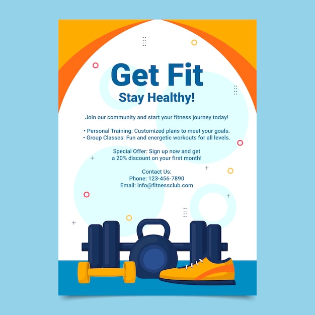 Flat fitness vertical poster template