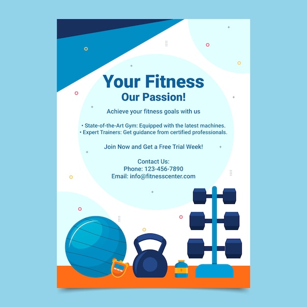 Flat fitness vertical poster template