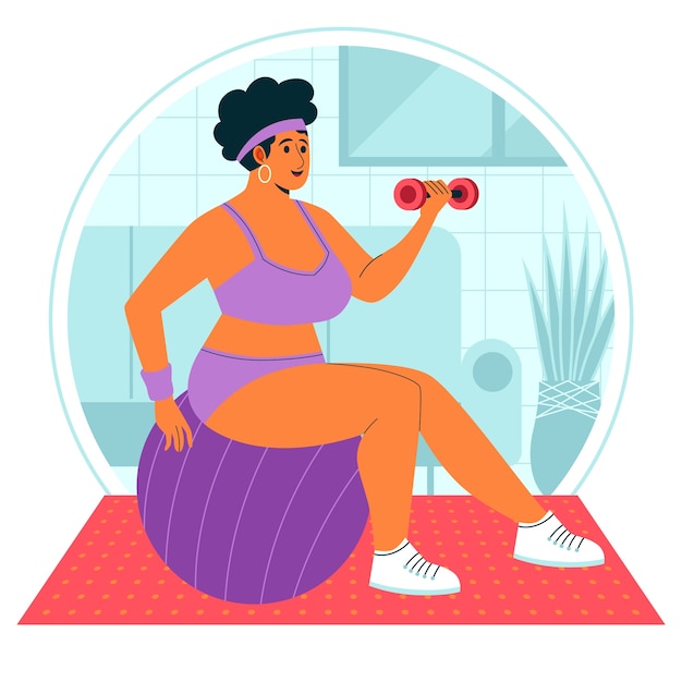 フラットフィットネス女性のイラスト