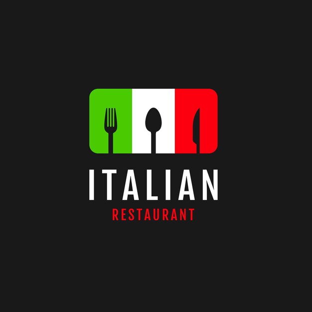 Vettore bandiere piatte color italia con cibo cucchiaio forchetta coltello logo disegno vettoriale illustrazione simbolo icona