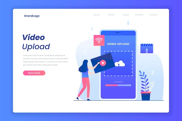 Flat flat illustration video upload concept