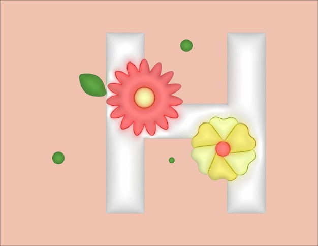 flat floral 3d H letter