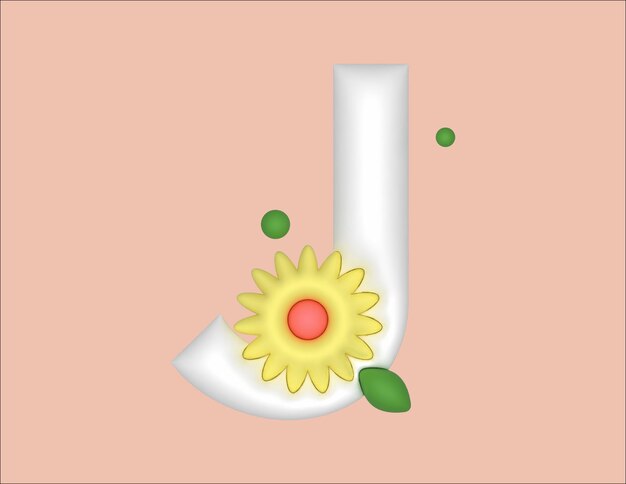 flat floral 3d J letter