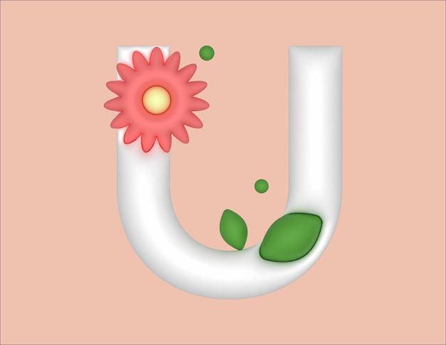 flat floral 3d U letter