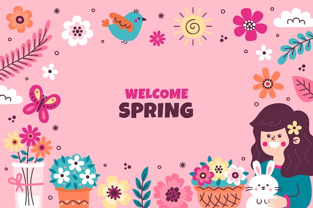 Flat floral background for spring