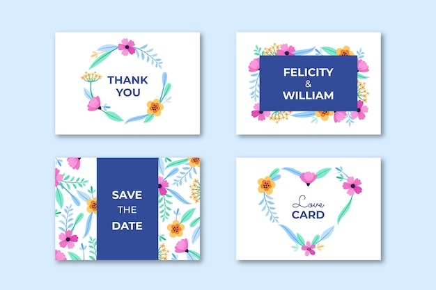 Vector flat floral cards collection