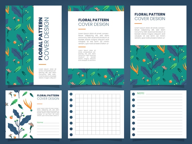 Vector flat floral covers collection with blank notebook