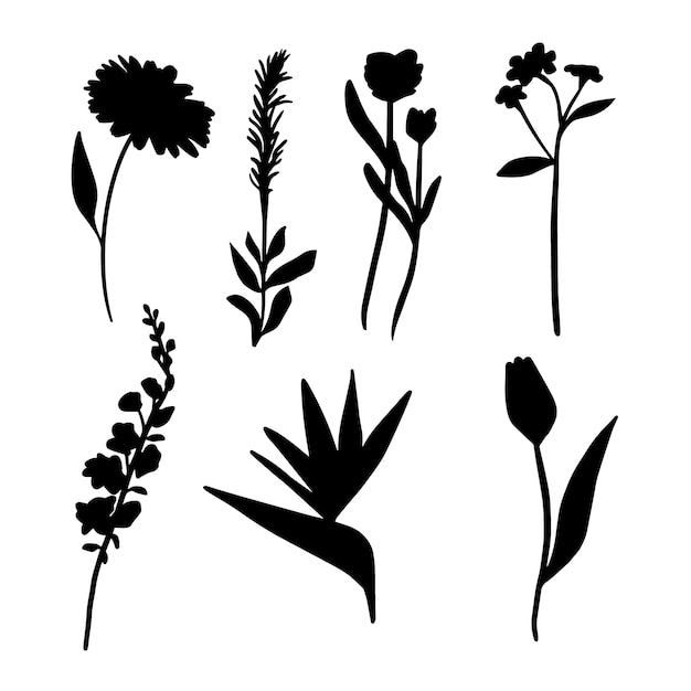 Vector flat flower silhouettes collection