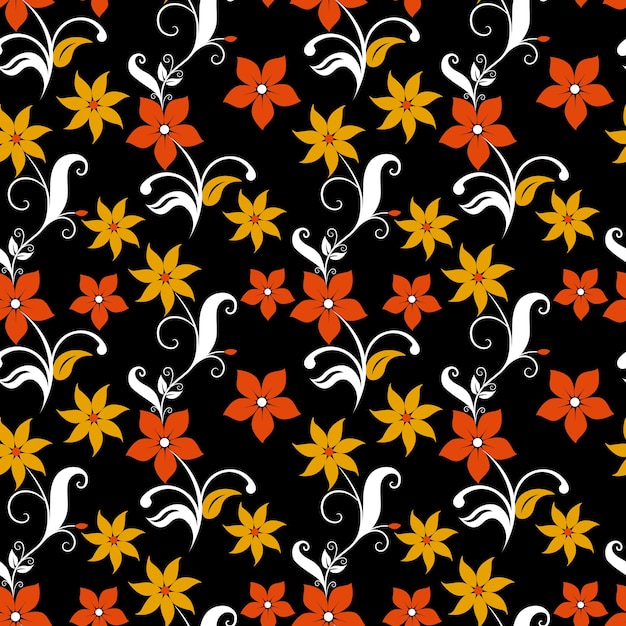 flat flowers pattern on black background