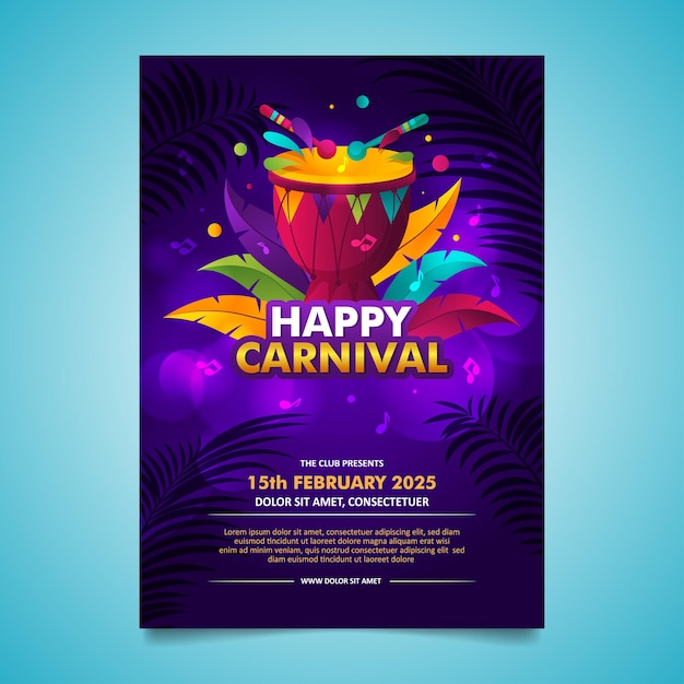 Flat flyer template brazilian carnival with drum and decorative elements