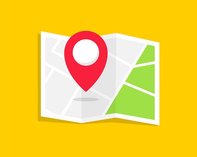 Flat folded location map with marker City map with pin pointer