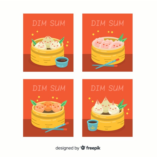 Vector flat food card collection