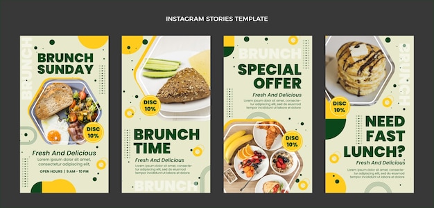 Vector flat food instagram stories collection