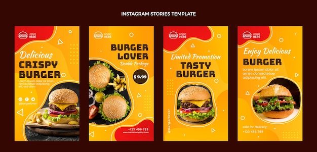 Vector flat food instagram stories template