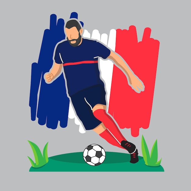 flat football player with France flag background